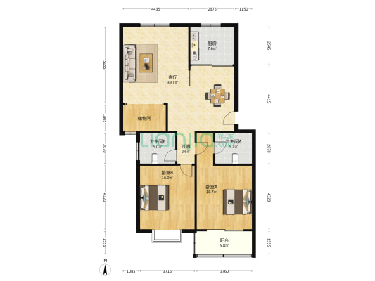 思远名苑 2室1厅2卫 128平方