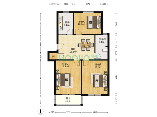 桃园二村 3室1厅1卫 88平方