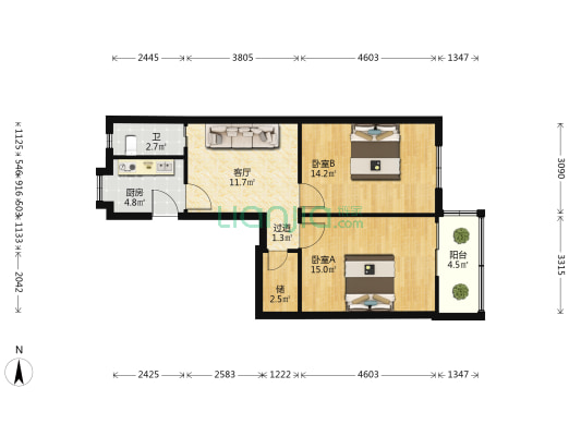 人民巷3号 2室1厅1卫 67平方