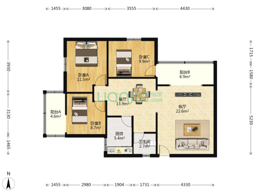 临江路50号 3室2厅1卫 107平方