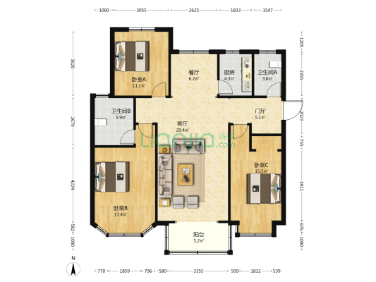 赵都新城文和园 3室2厅2卫 144平方