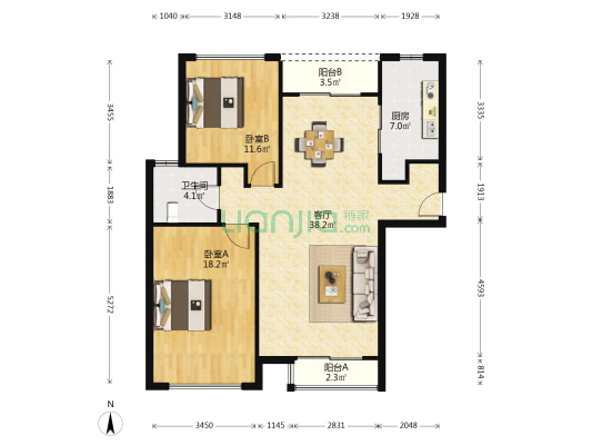 佘山假日半岛 2室1厅1卫 120平方