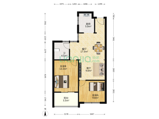 沪太雅苑 2室2厅1卫 87平方