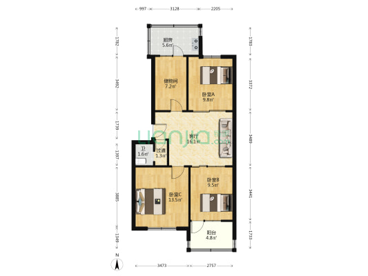 和谐乐园 3室1厅1卫 68平方