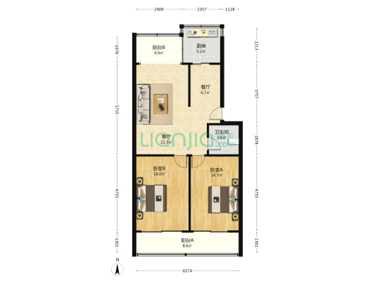 下马陵7号 2室2厅1卫 93平方