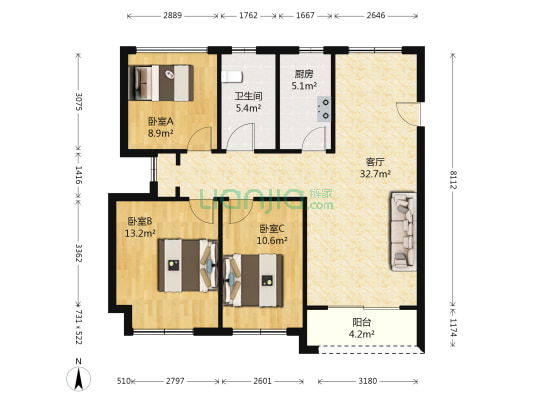长安东郡 3室1厅1卫 95平方