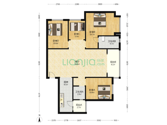 俊发俊尚峰 4室1厅2卫 133平方