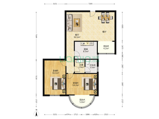 虹桥明珠公寓 2室1厅1卫 120平方