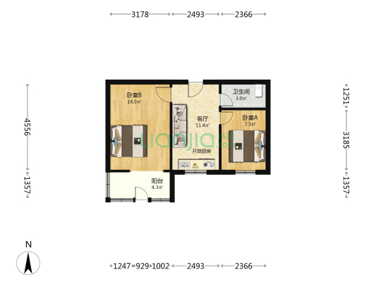 农机局 2室1厅1卫 46平方
