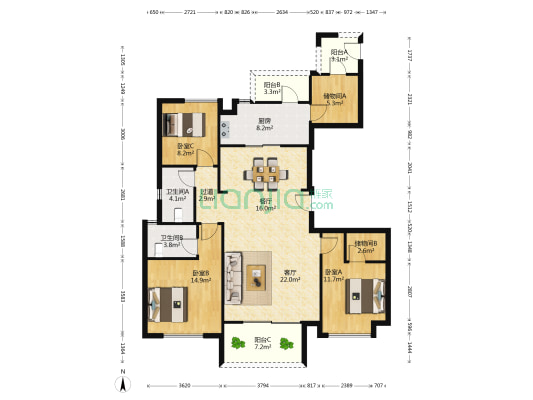 万科翡翠天御 3室2厅2卫 146平方