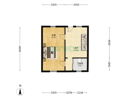 东城墙路 1室1厅1卫 55平方