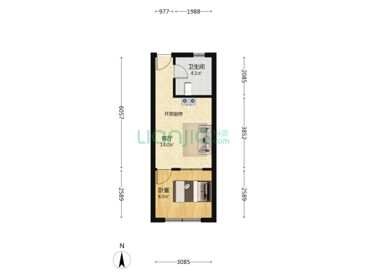 长寿路778号 1室1厅1卫 36平方