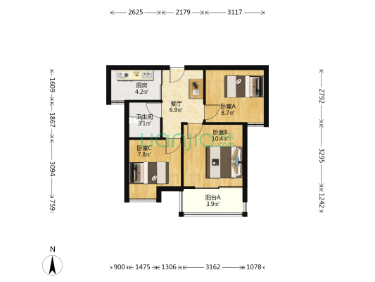 阮家桥公寓 3室1厅1卫 68平方