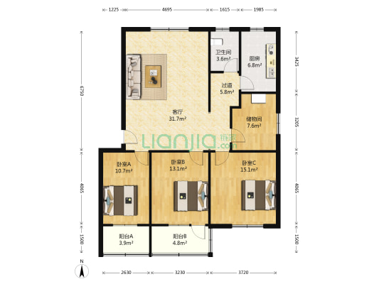 油脂库家属院 3室1厅1卫 118平方