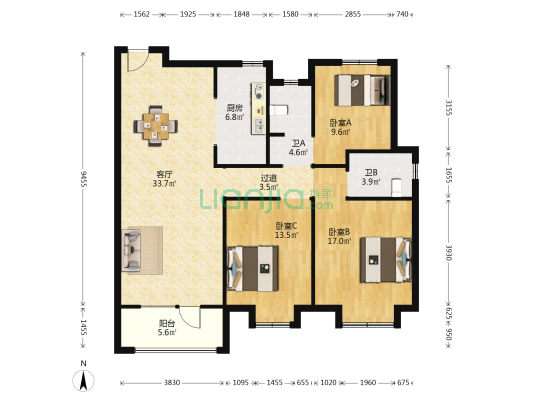 澄江金茂府 3室1厅2卫 136平方