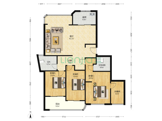 龙城锦园 3室1厅2卫 164平方