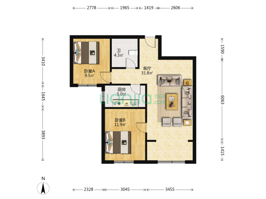 旭安园 2室1厅1卫 93平方