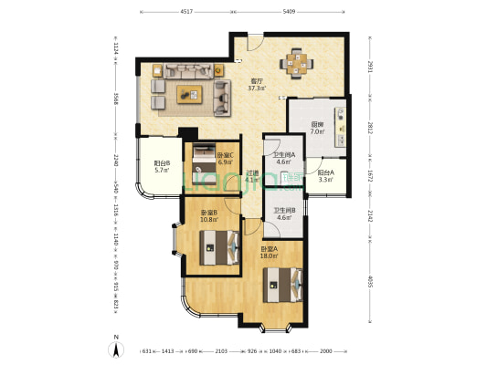 天立大厦 3室1厅2卫 129平方