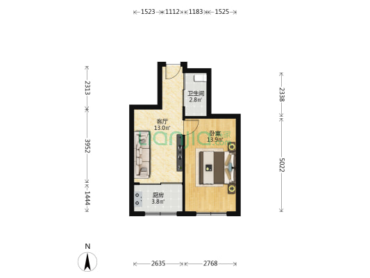 满融公馆 1室1厅1卫 45平方