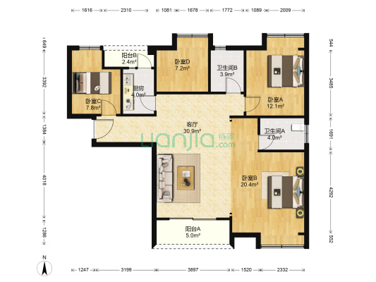 颐和山庄 4室1厅2卫 120平方