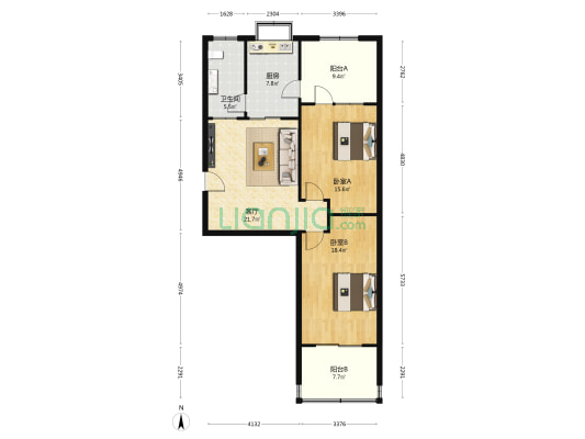 红旗大街152号院 2室1厅1卫 90平方