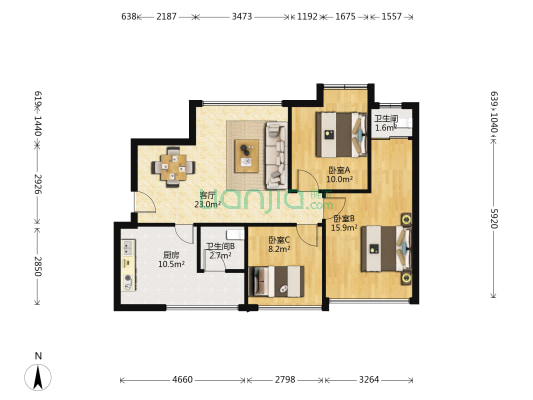 成功悦都 3室1厅2卫 90平方