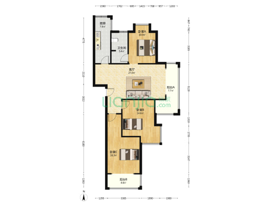 义井公寓 3室1厅1卫 90平方