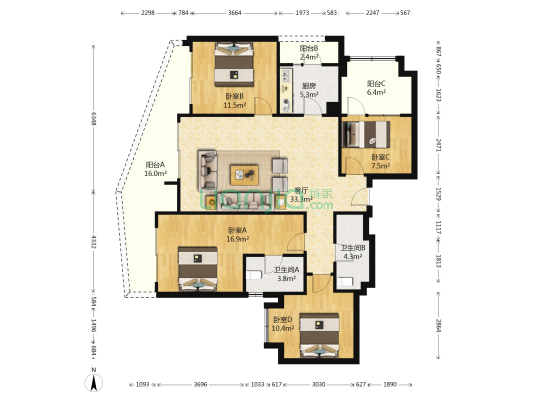 麓湖生态城水晶溪岸 4室1厅2卫 136平方