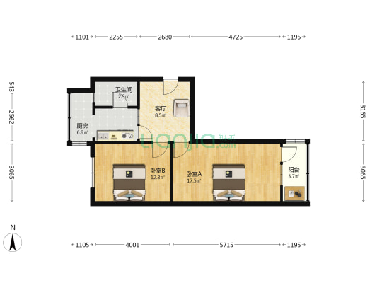 义井化工厂宿舍 2室1厅1卫 65平方