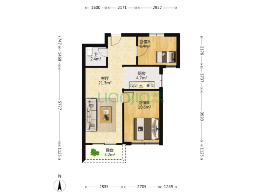 江湾府 2室1厅1卫 62平方
