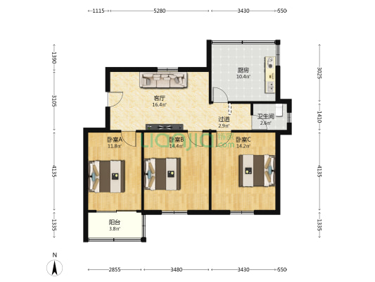 宁惠新寓 3室1厅1卫 89平方