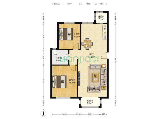 首创溪堤郡颂园 2室1厅1卫 95平方
