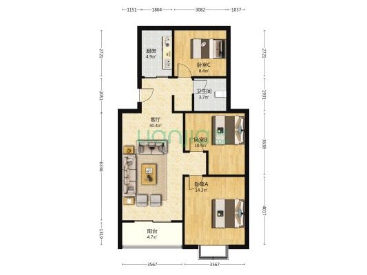 凤鸣苑 3室1厅1卫 95平方