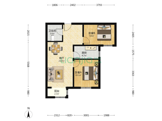 瑞平家园 2室1厅1卫 78平方