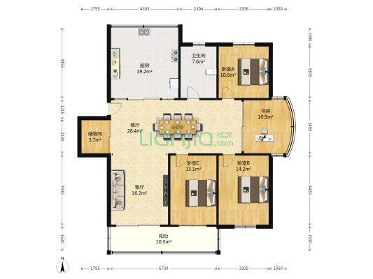 兴隆花苑 4室2厅1卫 154平方