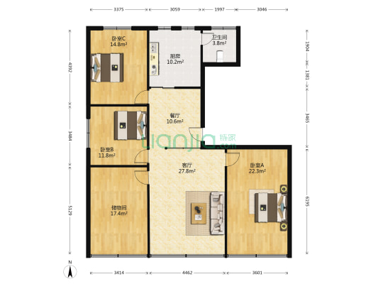 省府东街3号院 3室2厅1卫 118平方