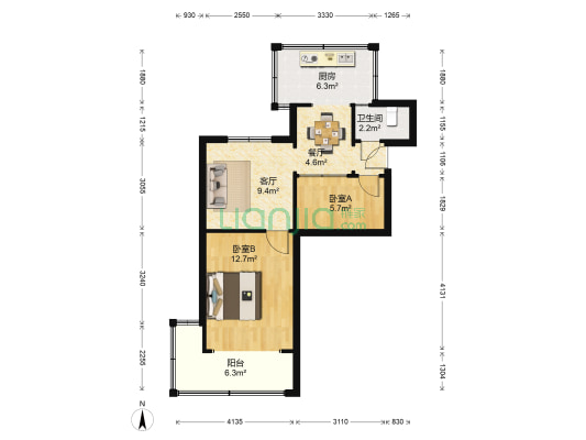 林岗新村3号 2室2厅1卫 49平方