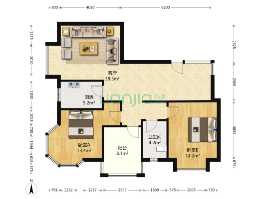 玉龙华府 2室1厅1卫 87平方