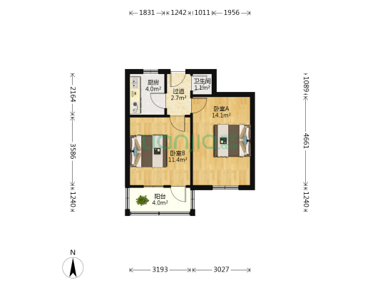 玉函路19号 2室0厅1卫 46平方