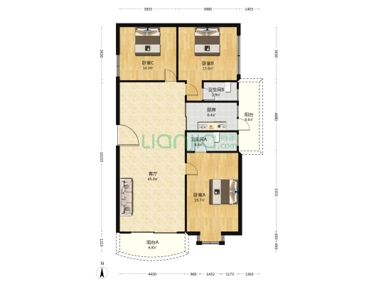 新城苑 3室1厅2卫 134平方