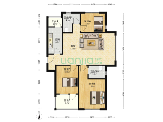 润淼佳苑 3室1厅2卫 119平方