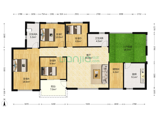 壹品檀国际社区 4室1厅2卫 105平方