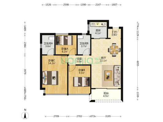 广银·海云台 3室1厅2卫 92平方