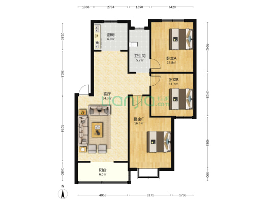 滨江小区二期 3室1厅1卫 115平方