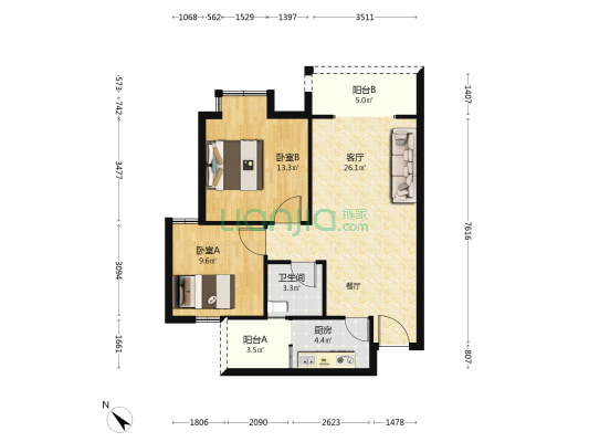 颖州苑 2室1厅1卫 75平方
