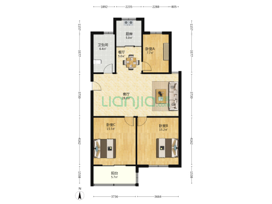 恒源新村 3室2厅1卫 108平方