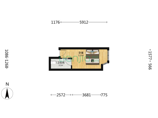 东方新城 1室0厅1卫 19平方