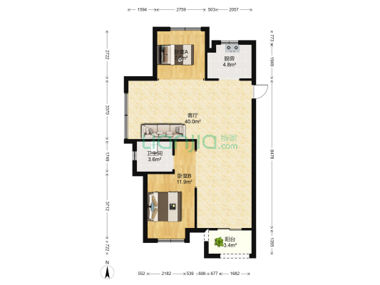 江南悦府臻园 2室1厅1卫 89平方