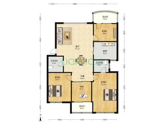 天福百合院 4室1厅2卫 145平方
