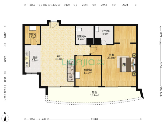 名力尚府 1室1厅2卫 127平方